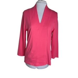 NWOT Rafaella Studio Long Sleeve V-Neck Coral Top Size L